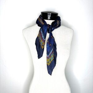 Head or Neck Scarf Blue Red Yellow Multicolor Square Colorful Vintage Patterned